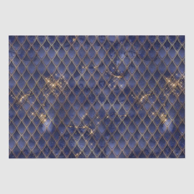 Navy Blue und Gold Dragon Scales Seidenpapier (Vorderseite)