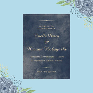 Navy Blue und Gold Elegante, Aquarellbilder Einladung