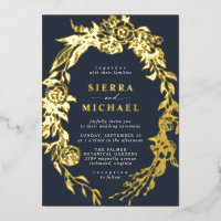 Navy Blue und Gold Floral | Elegant Moody Wedding