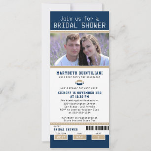 Navy Blue und Gold Football Ticket Brautparty Einladung
