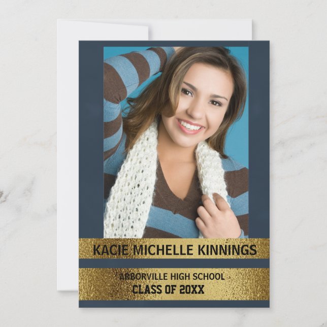 Navy Blue und Gold Foto Trunk Party Einladung (Vorderseite)