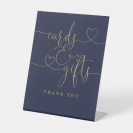 Navy Blue und Gold Heart Script Cards und Geschenk Sockelschild