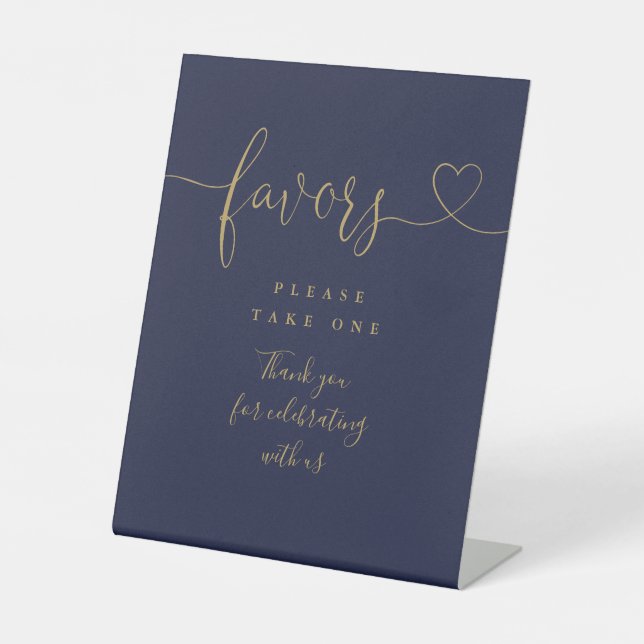 Navy Blue und Gold Heart Script Favoriten Sockelschild (Vorderseite)