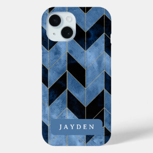 Navy Blue und Gold Herringbone-Individuelle Name Case-Mate iPhone Hülle