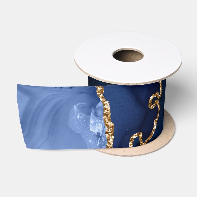 Navy Blue und Gold Imitats Glitzer Agate Satinband (Spule)