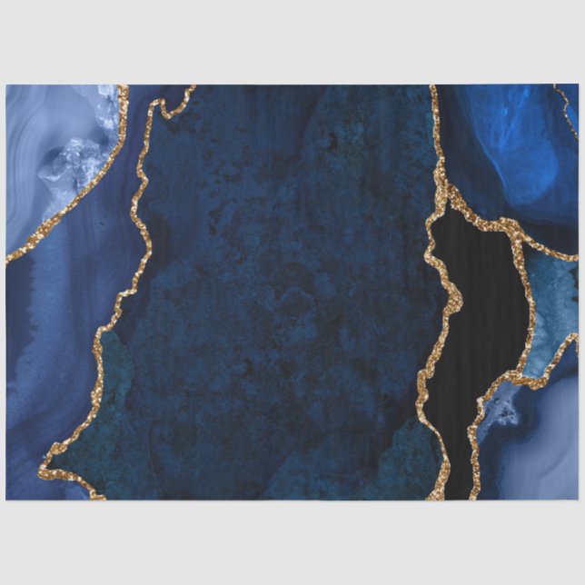 Navy Blue und Gold Imitats Glitzer Agate Seidenpapier (Vorderseite)