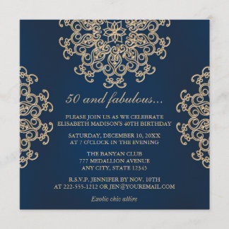Navy Blue und Gold Indian Style 50. Geburtstag Einladung