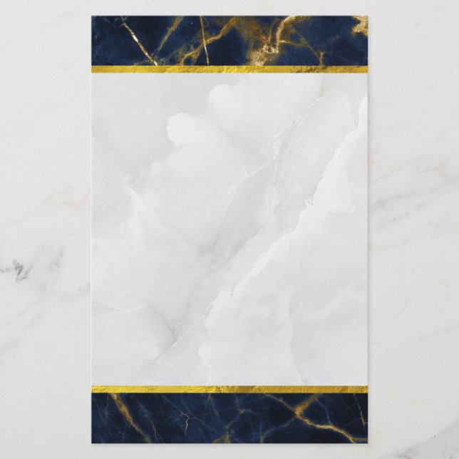 Navy Blue und Gold Marble Moderne Stilvoll Briefpapier (Vorderseite)