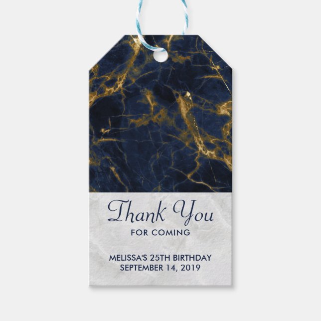 Navy Blue und Gold Marble Moderne Stilvoll Geschenkanhänger (Vorderseite)