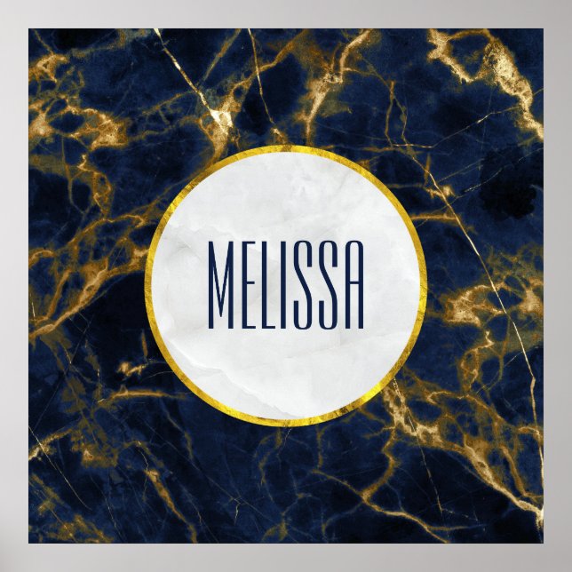 Navy Blue und Gold Marble Moderne Stilvoll Poster (Vorne)