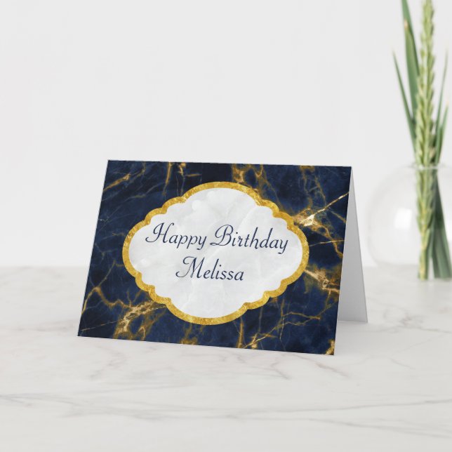 Navy Blue und Gold Marble Moderne Stilvolle Geburt Karte (Vorderseite)