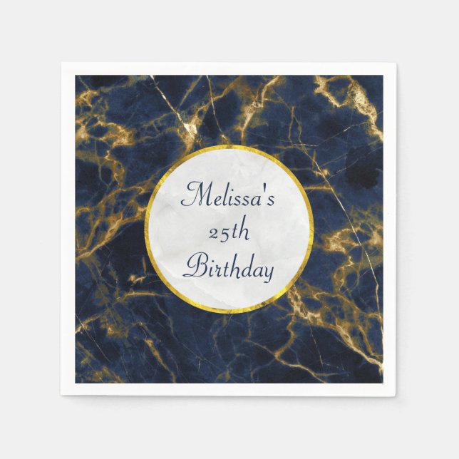Navy Blue und Gold Marble Moderne Stilvolle Geburt Serviette (Vorderseite)