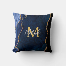 Navy Blue und Gold Marmor Agate Kissen