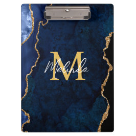 Navy Blue und Gold Marmor Agate Klemmbrett