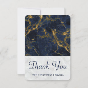 Navy Blue und Gold Marmor Moderne, stilvolle Hochz Dankeskarte