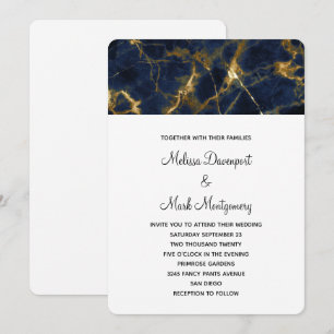 Navy Blue und Gold Marmor Moderne, stilvolle Hochz Einladung