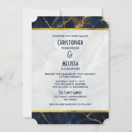 Navy Blue und Gold Marmor Moderne, stilvolle Hochz Einladung