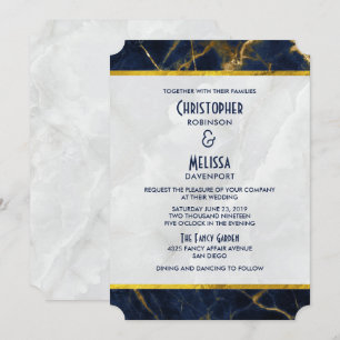 Navy Blue und Gold Marmor Moderne, stilvolle Hochz Einladung