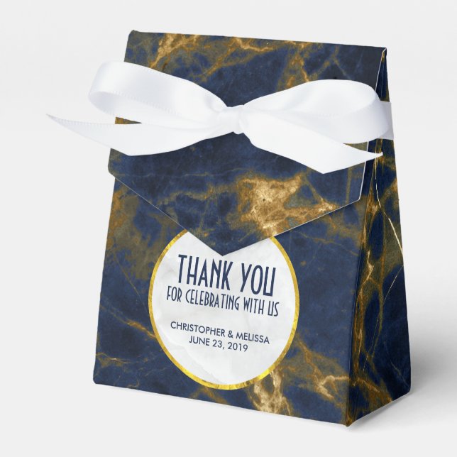 Navy Blue und Gold Marmor Moderne, stilvolle Hochz Geschenkschachtel (Vorderseite)