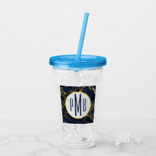 Navy Blue und Gold Marmor Moderne, stilvolle Monog Acryltrinkbecher
