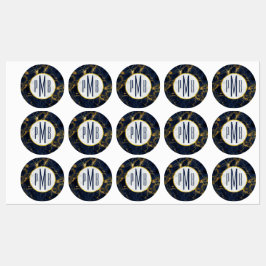 Navy Blue und Gold Marmor Moderne, stilvolle Monog Etiketten