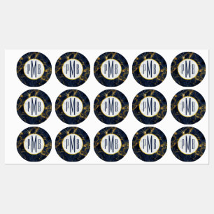 Navy Blue und Gold Marmor Moderne, stilvolle Monog Etiketten