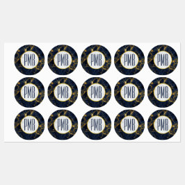 Navy Blue und Gold Marmor Moderne, stilvolle Monog Etiketten