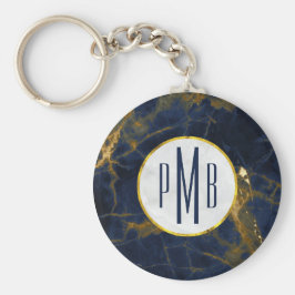 Navy Blue und Gold Marmor Moderne, stilvolle Monog Schlüsselanhänger