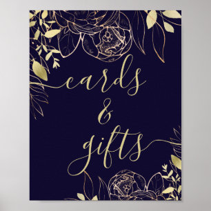 Navy Blue und Gold Moderne Blumenkarten & Geschenk Poster