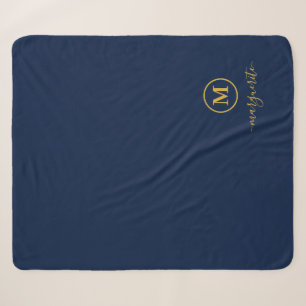 Navy Blue und Gold Monogram Sherpadecke