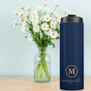 Navy Blue und Gold Monogram Thermosbecher