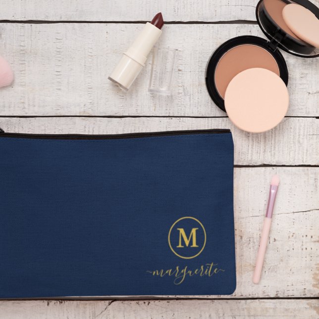 Navy Blue und Gold Monogram Zubehörtasche (Von Creator hochgeladen)