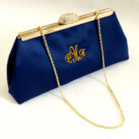 Navy Blue und Gold Paisley Monogram Kupplung