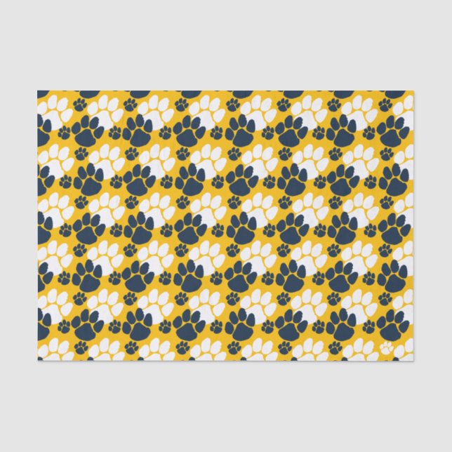 Navy Blue und Gold Small Pawprints Seidenpapier (Vorderseite)
