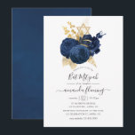 Navy Blue und Gold Vintage Rose Bat Mitzvah Einladung<br><div class="desc">Chic Vintage marinefarbene Rose flehen Mitzvah-Einladung mit Goldakzenten und eleganter Handschrift Typografie an.</div>