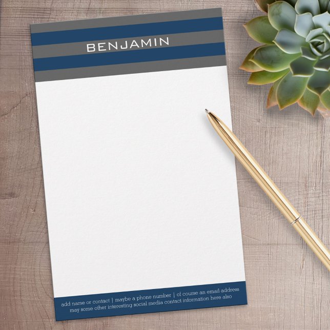 Navy Blue und Grau Rugby Streifen mit Individuelle Briefpapier (Personalized Stationery)