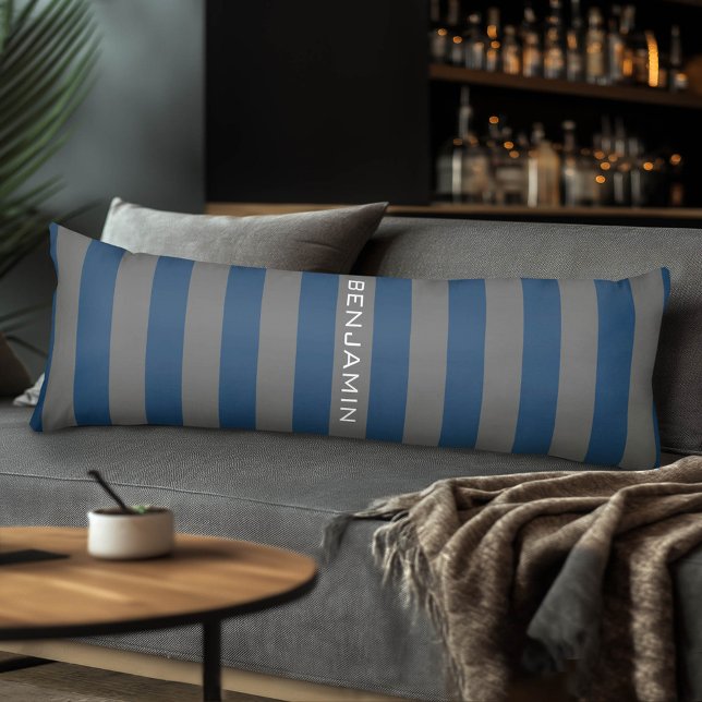 Navy Blue und Grau Rugby Streifen mit Individuelle Seitenschläferkissen (Custom Body Pillow with a Sports Theme)