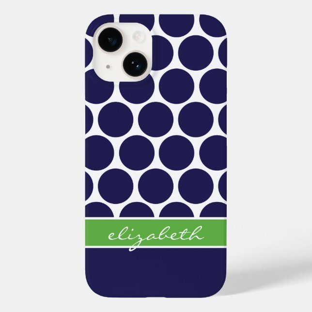 Navy Blue und Green Mod Big Dots Custom Monogram Case-Mate iPhone Hülle (Rückseite)