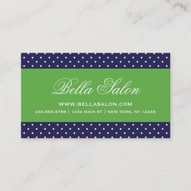 Navy Blue und Green Niedlich Polka Dots Visitenkarte (Vorderseite)