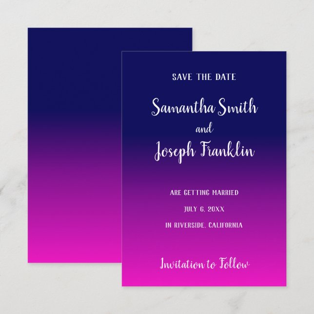 Navy Blue und Hot Pink Ombre Save the Date Einladung (Vorne/Hinten)