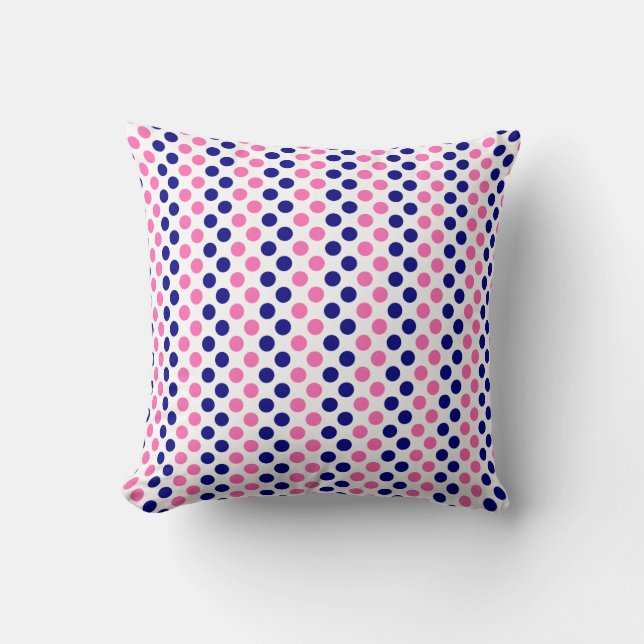 Navy Blue und Hot Pink Polka Dot Muster Kissen (Vorderseite)