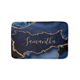 Navy Blue und Imitate Gold Glitzer Marble Agate Badematte
