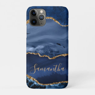 Navy Blue und Imitate Gold Glitzer Marble Agate Case-Mate iPhone Hülle