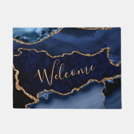 Navy Blue und Imitate Gold Glitzer Marble Agate Fußmatte