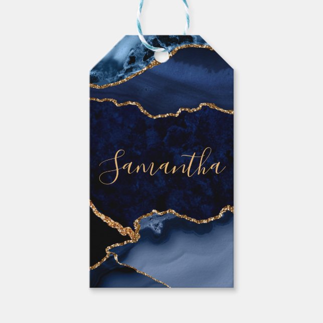 Navy Blue und Imitate Gold Glitzer Marble Agate Geschenkanhänger (Vorderseite)
