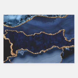 Navy Blue und Imitate Gold Glitzer Marble Agate Geschenkpapier Set