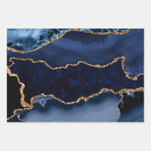 Navy Blue und Imitate Gold Glitzer Marble Agate Geschenkpapier Set