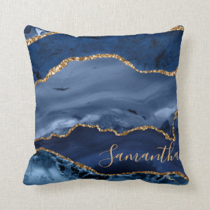 Navy Blue und Imitate Gold Glitzer Marble Agate  Kissen