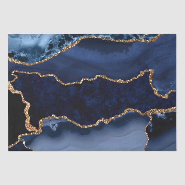 Navy Blue und Imitate Gold Glitzer Marble Agate Seidenpapier (Vorderseite)