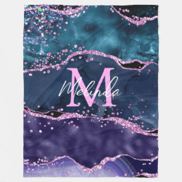 Navy Blue und Lila Glitzer Ocean Agate Fleecedecke